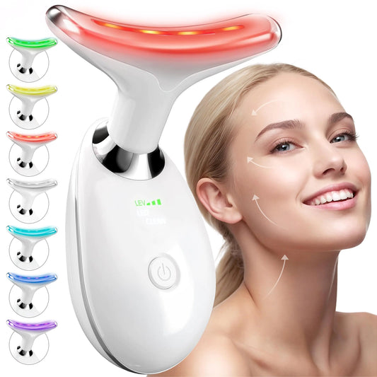 Face Neck Device Facial Massager True Beauty Glow Skin Care Double Chin Reducer Face Lift Device Face Sculpting Tool Gua Sha Facial Tools 7-in-1 L-E-D Colors - White Machine - Biidey