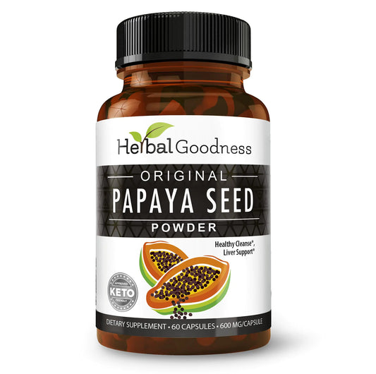 Herbal Goodness Papaya Seeds Capsules 60ct - Supports Gut and Digestive Health -100% Natural Body Detox Cleanse and Colon Broom Formula - 1 Pack