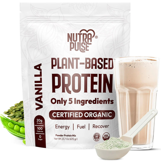 NUTRAPULSE Organic Vegan Protein Powder - Plant-Based Protein Gluten-Free 20g Protein Per Serving Great for Smoothies & Shakes (1pk 20 Servings – (Vanilla)