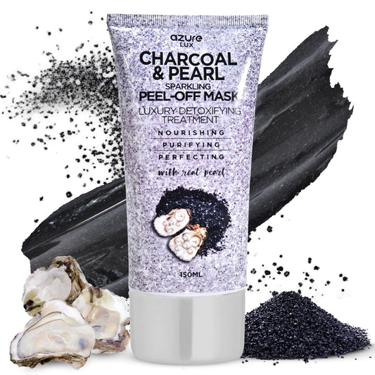 AZURE Charcoal & Pearl Luxury Anti Aging Peel Off Face Mask- Moisturizing & Purifying - Removes Blackheads Dirt & Oils - With Hyaluronic Acid & Collagen - Skin Care - 150mL