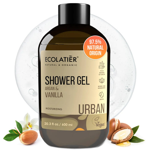 ECOLATIÈR Vanilla Body Wash with Organic Argan Oil - Moisturizing Natural Body Wash for Women & Men 97.5% Natural Ingredients Vegan Hydrating & Antioxidant Care for Soft Smooth Skin 20.3 Fl Oz