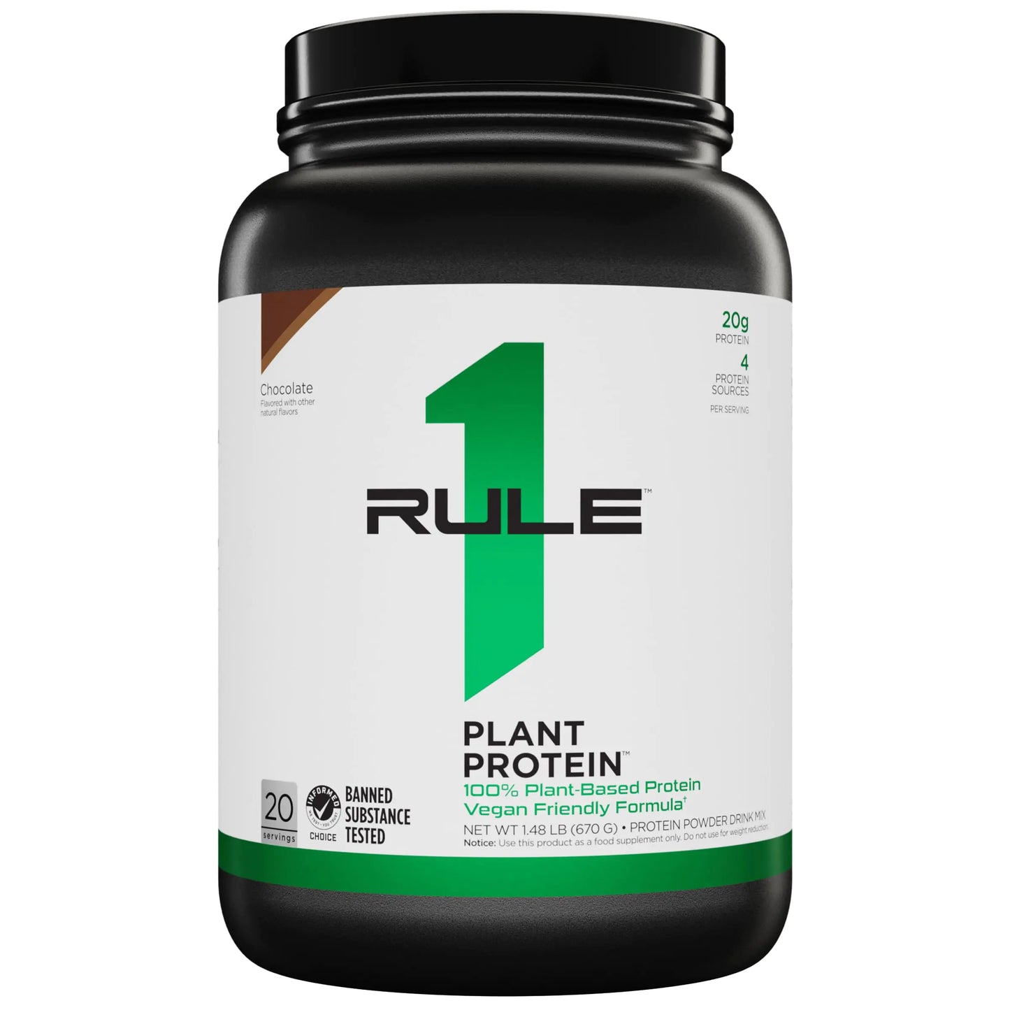 Rule 1 Proteins Plant Protein - Vegan Gluten-Free Dairy Free & Soy Free Protein Powder with 20g Protein per Serving (20 Servings Chocolate)