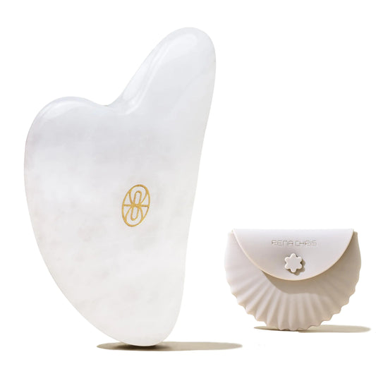 Rena Chris Gua Sha Facial Tools-Fuller Ergonomic White Jade Gua Sha Stone for Face MassageJawline Sculpting and Puffiness ReducingSkin Care Massager(White)