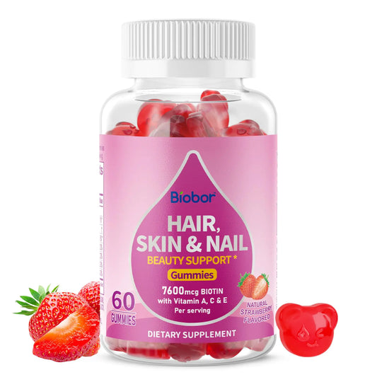 Vitamins Biotin 7600mcg Gummies Natural Healthy Hair Skin & Nails for Women Hair Growth VitaminsGMO-Free Gluten Free (Strawberry 60 Count)