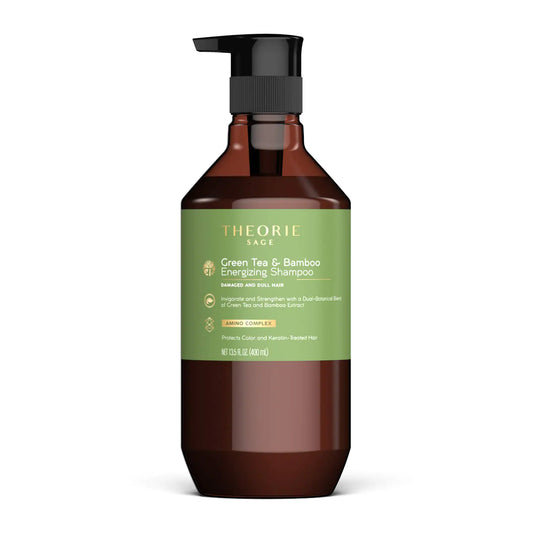 Theorie Green Tea and Bamboo - Invigorate & Strengthen Irresistible Scent of Green Tea Jasmine Amber & Cypress - For Damaged & Dull Hair - Color & Keratin Safe - 400mL