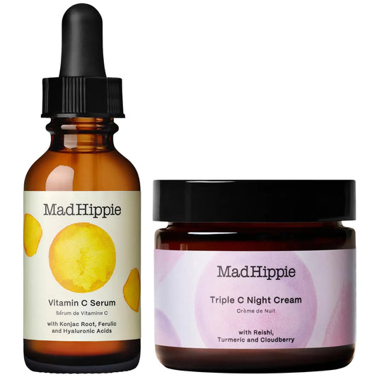 Mad Hippie Vitamin C Serum for Face with Hyaluronic Acid & Triple C Night Cream Ceramide Moisturizer - Skin-Brightening Skin Care Set (2 Piece Set)